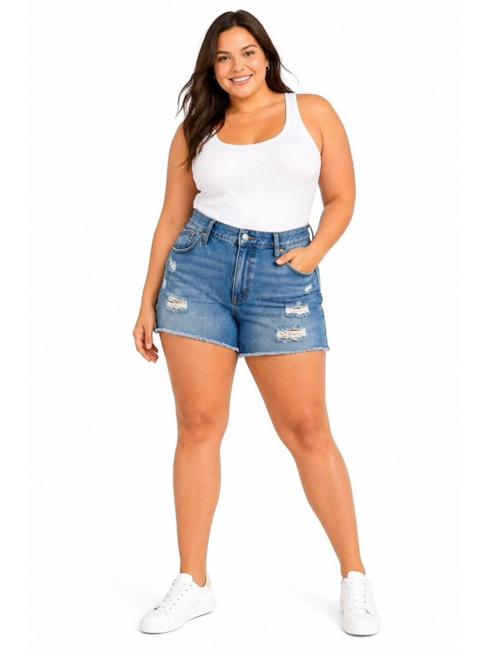 MADEWELL relaxed denim shorts blue plus 18W 100% cotton cutoff pockets casual